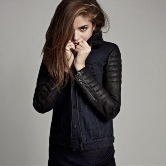 All Saints EUC Keaton Quilted Leather Denim Jacket in Black Size 8 MSRP $395